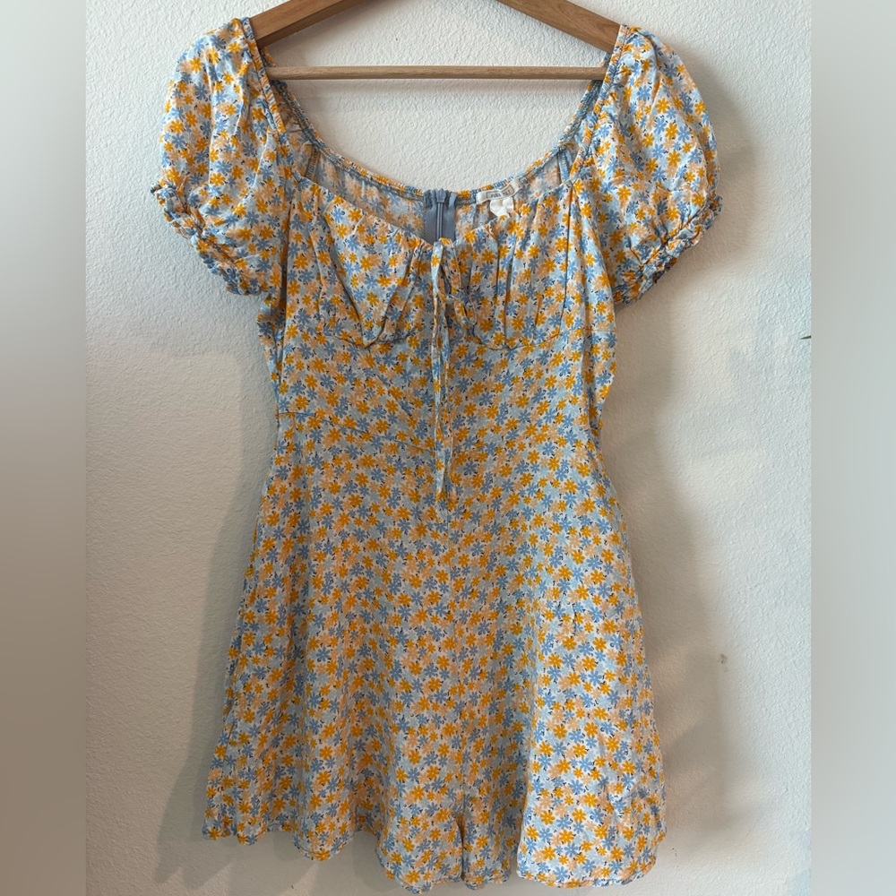 Full Tilt Light Blue Floral Mini Dress with Yellow Blossoms